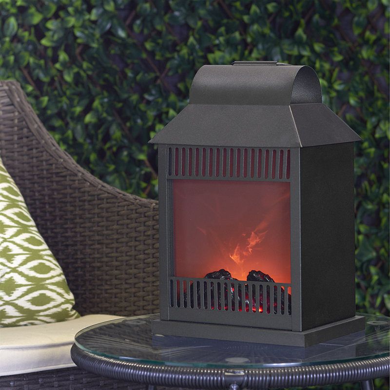 Sterno Home Fireplace Black Battery Powered LED Outdoor Lantern